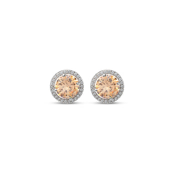 Silver Champagne Crystal Round Studs