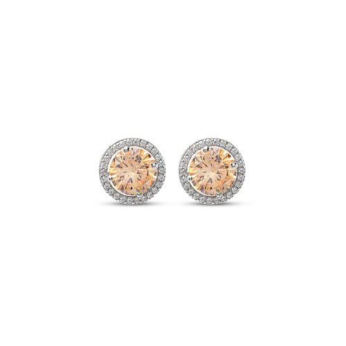 Silver Champagne Crystal Round Studs