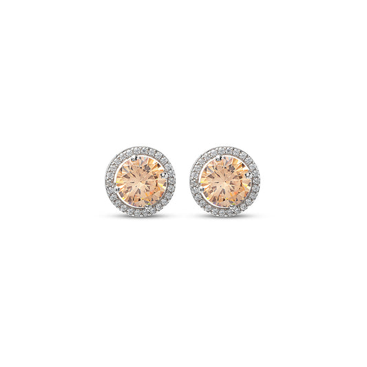 Silver Champagne Crystal Round Studs