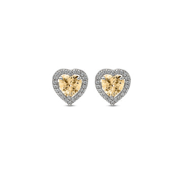 Silver Champagne Crystal Heart Studs