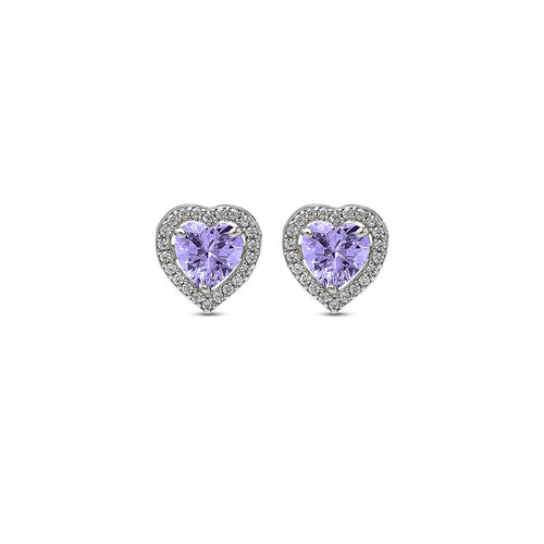 Silver Violet Vista Heart Studs