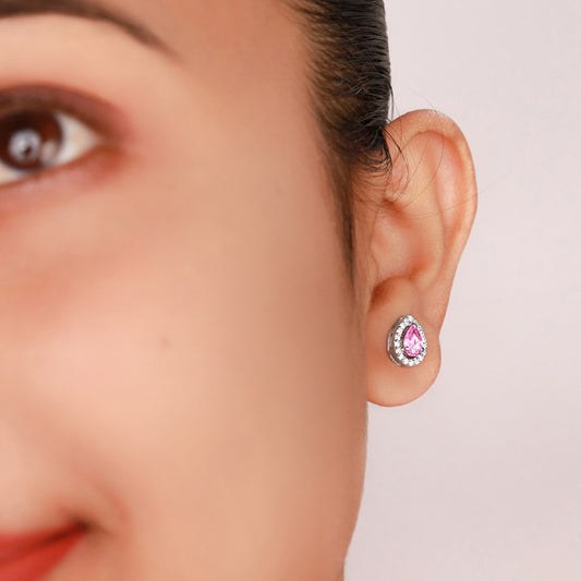 Silver Pink Poise Pear Studs