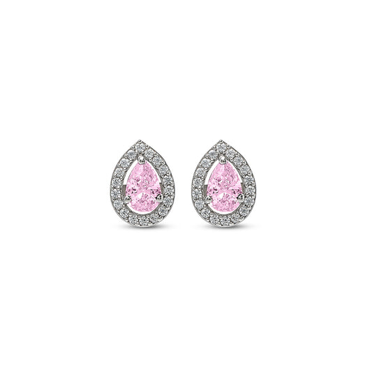 Silver Pink Poise Pear Studs