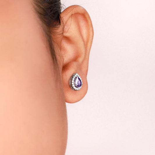 Silver Violet Vista Pear Studs