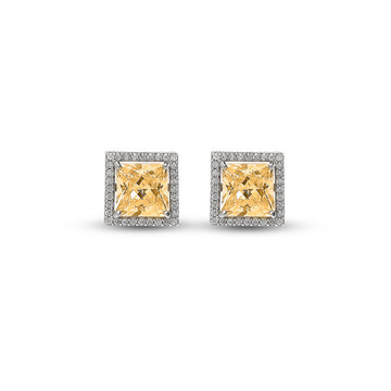 Silver Champagne Crystal Square Studs