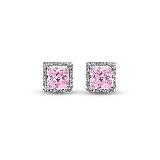 Silver Pink Poise Square Studs