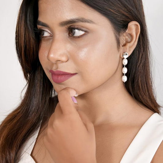 Silver Pearl Drape Earrings