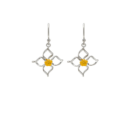 18k Gold Plated Two Tone Silver Daffodil Earrings