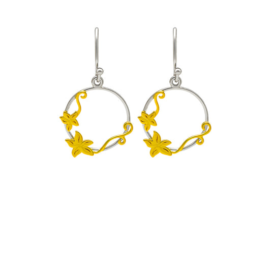 18k Gold Plated Two Tone Silver Lily Circlets Earrings