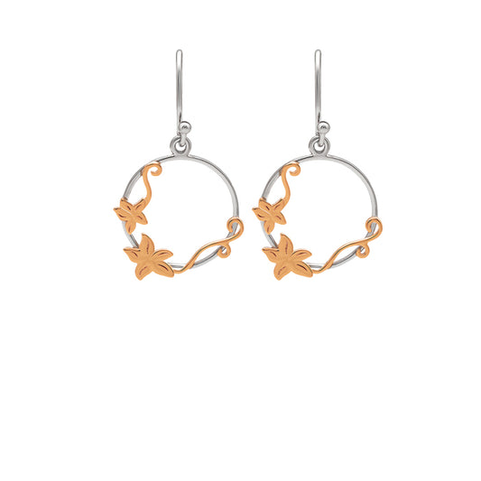 18k Rose Gold Plated Two Tone Silver Lily Circlets Earrings