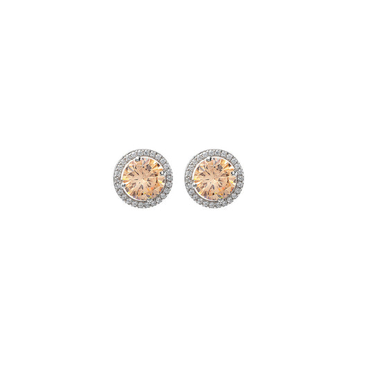 Silver Champagne Crystal 6mm Round Studs