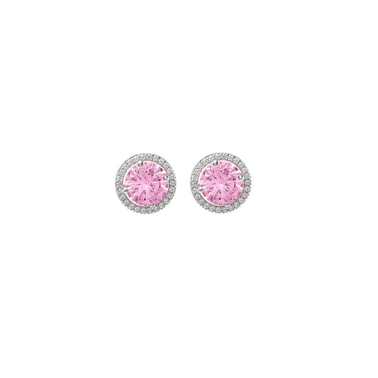 Silver Pink Poise 6mm Round Studs