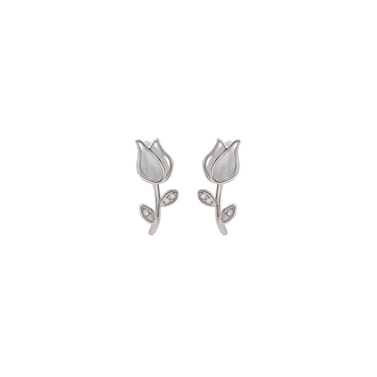 Silver Rose Petal Earrings