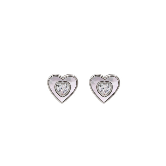 Silver Shiny Heart Studs