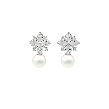 Silver Pearl Star Earrings