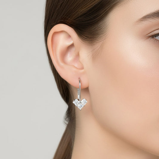 Silver Heart Drop Earrings