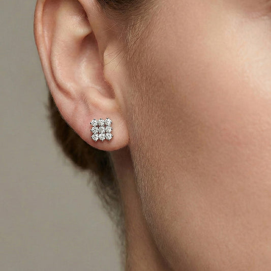 Silver Crystal Grid Earrings