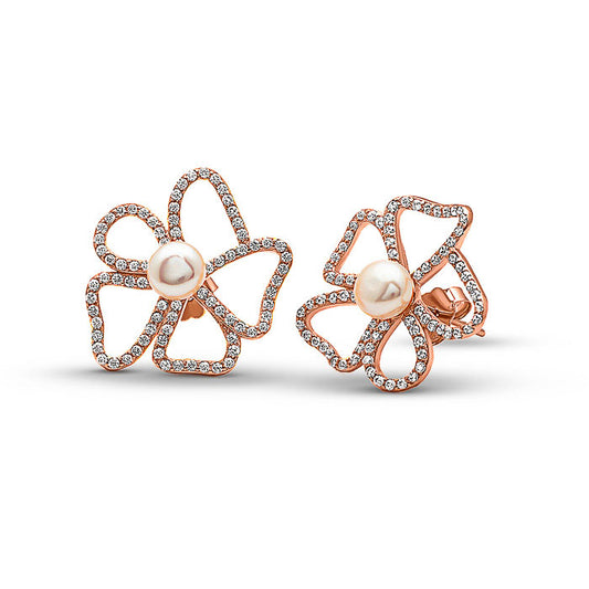 Rose Gold Flora Pearl Earrings