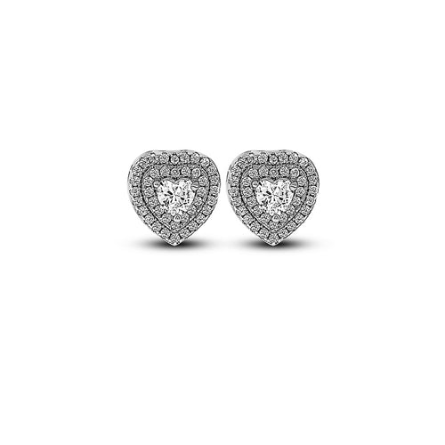Silver Glass Hearts Earrings