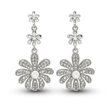 Silver Dangling Flower Earrings