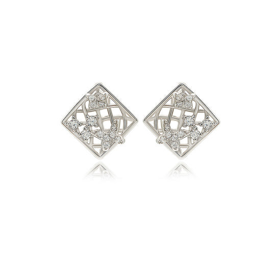 Silver Square Jewel Earrings