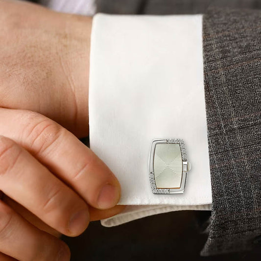 Silver Rectangle Moonlit Pearl (MOP) Limited Edition Cufflinks