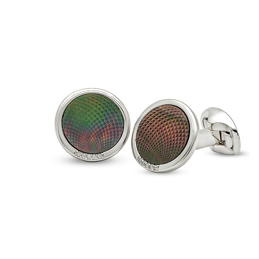 Silver Round Aurora Pearl (MOP) Limited Edition Cufflinks