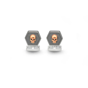 18k Rose Gold Plated Silver Matt Skull Limited Edition Cufflinks