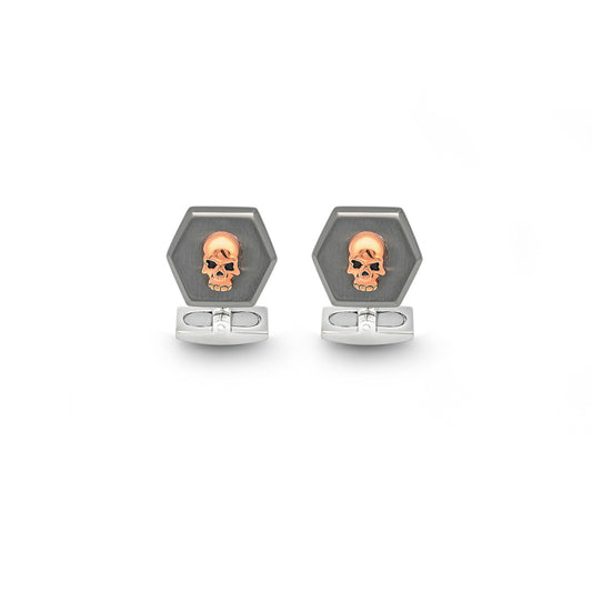18k Rose Gold Plated Silver Matt Skull Limited Edition Cufflinks