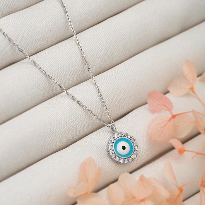 925 Sterling Silver White Clear CZ Evil Eye Tear Protection Pendant Necklace  - Walmart.com