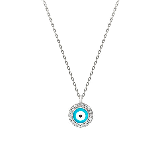Silver Round Evil Eye Necklace