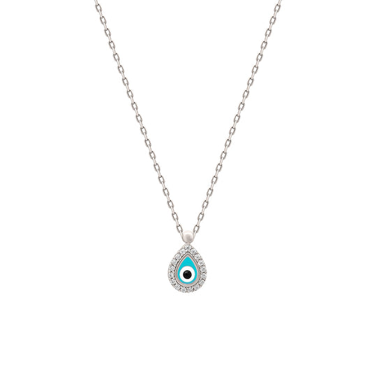 Silver Evil Eye Drop Necklace
