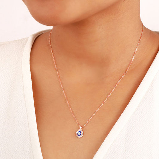 Rose Gold Dark Evil Eye Drop Necklace