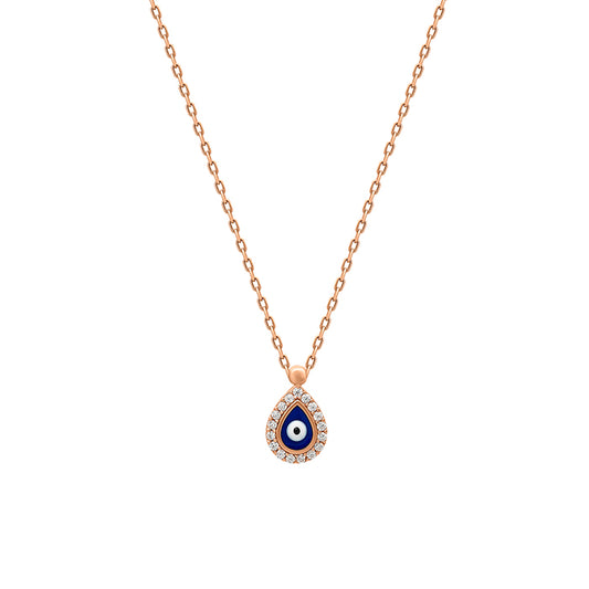 Rose Gold Dark Evil Eye Drop Necklace