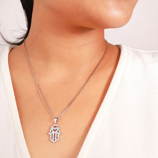 Silver Hamsa Pendant with Chain