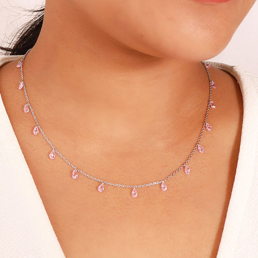 Silver Pink Crystalized Necklace