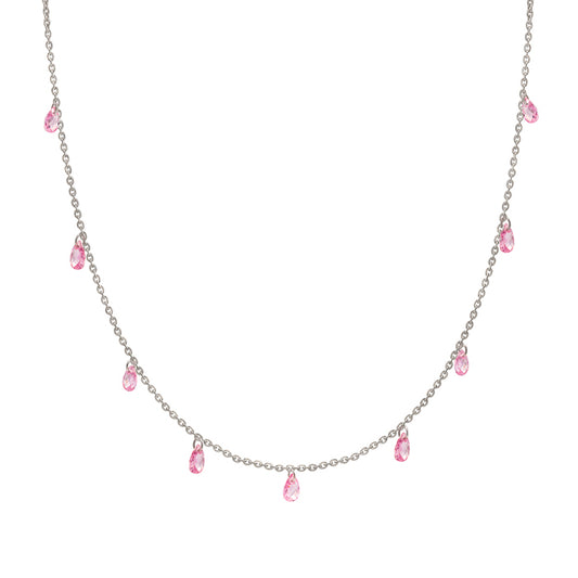 Silver Pink Crystalized Necklace