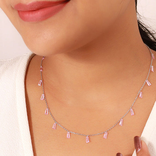 Silver Pink Radiant Necklace