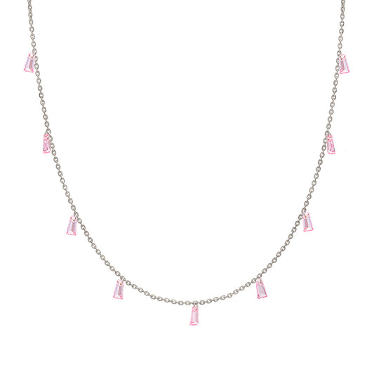 Silver Pink Radiant Necklace