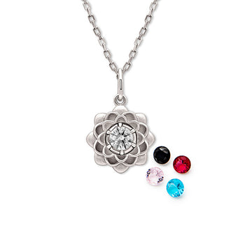 Silver Floral Petal pendant with Chain (5 in 1 Crystal)