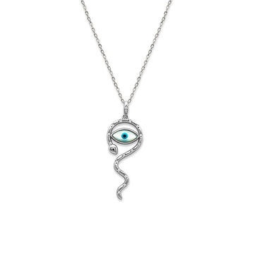 Silver Snakey Evil Eye Pendant with Chain