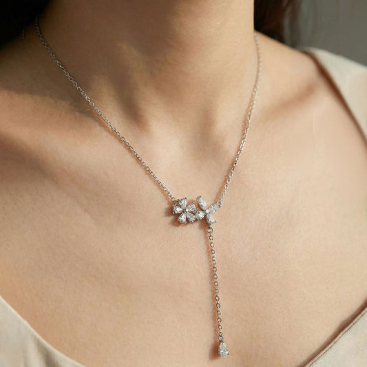 Silver Crystal Floral Necklace