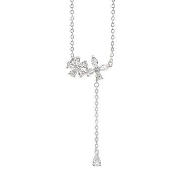 Silver Crystal Floral Necklace