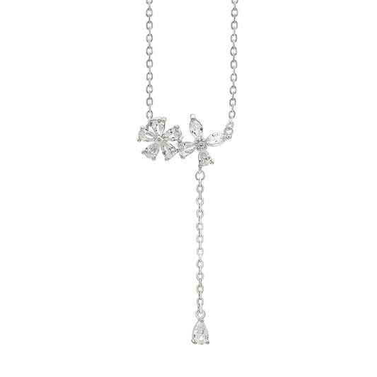 Silver Crystal Floral Necklace