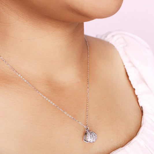 Silver Open Shell Pendant with Chain