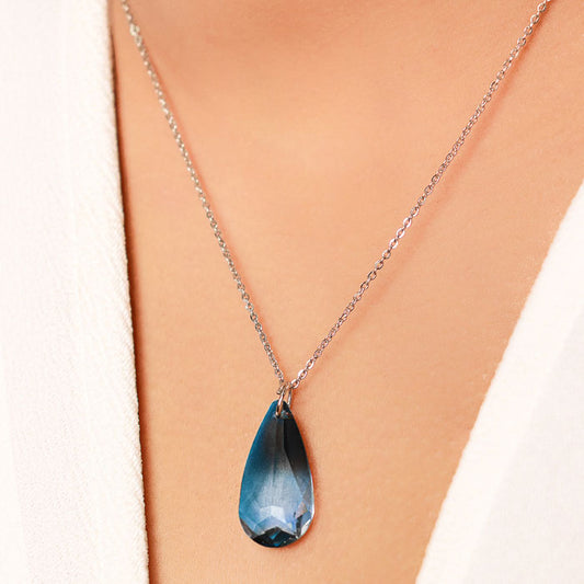 Silver Aqua Drop Swarovski Pendant with Chain