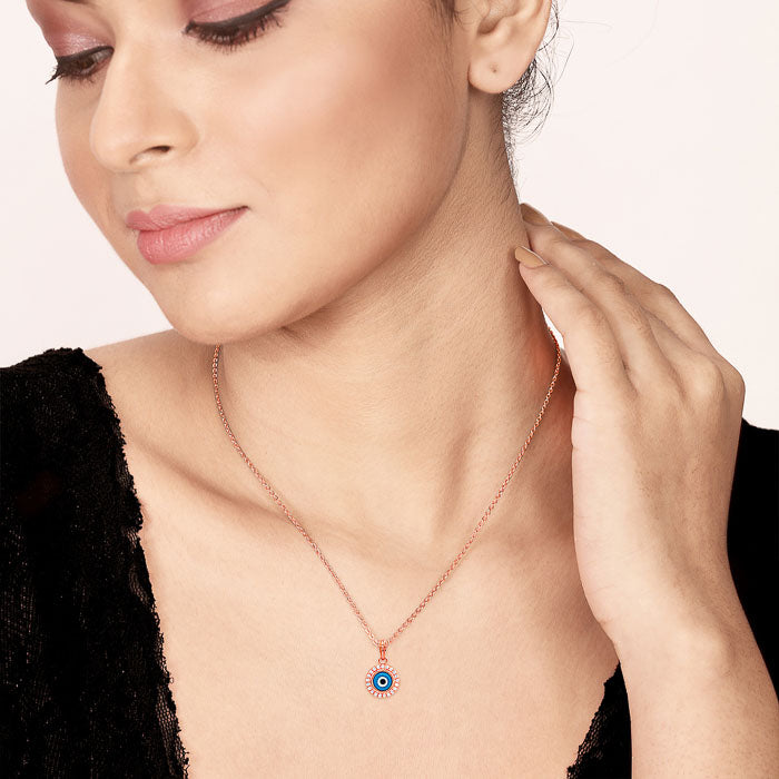 Buy the Rose Gold Evil Eye Pendant with Chain Silberry