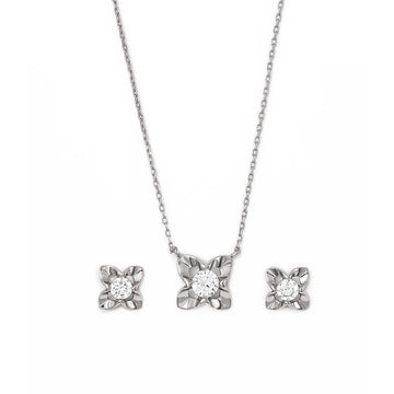 Silver Floral Pendant Set