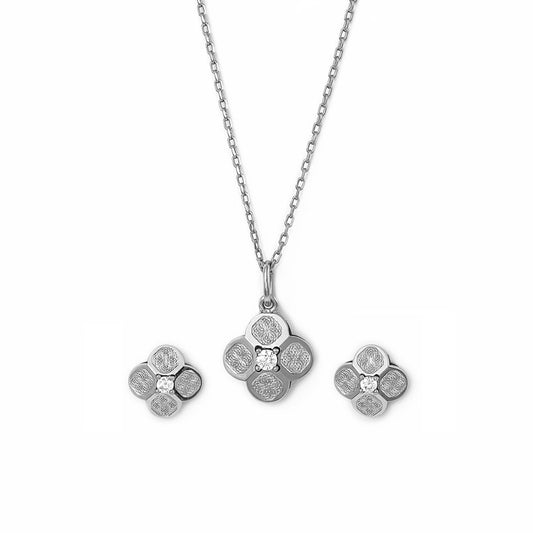 Silver Mini Flower Pendant Set