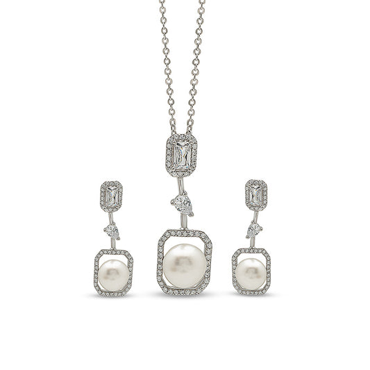 Silver Precious Pearl Pendant Set